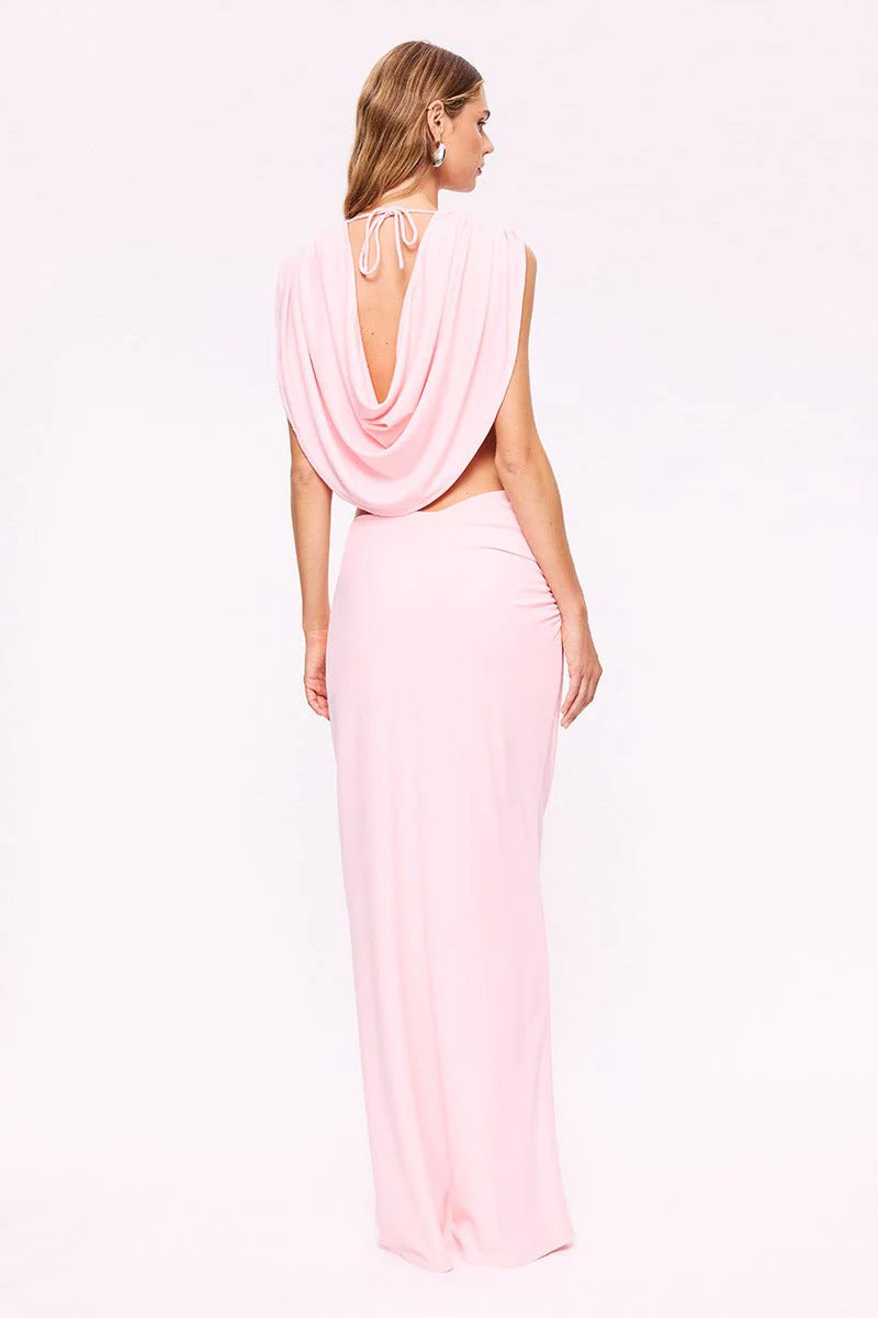Jasmine Cutout Draped Gown-Pink