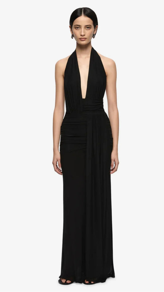 Cassis Drape Maxi Dress in Black