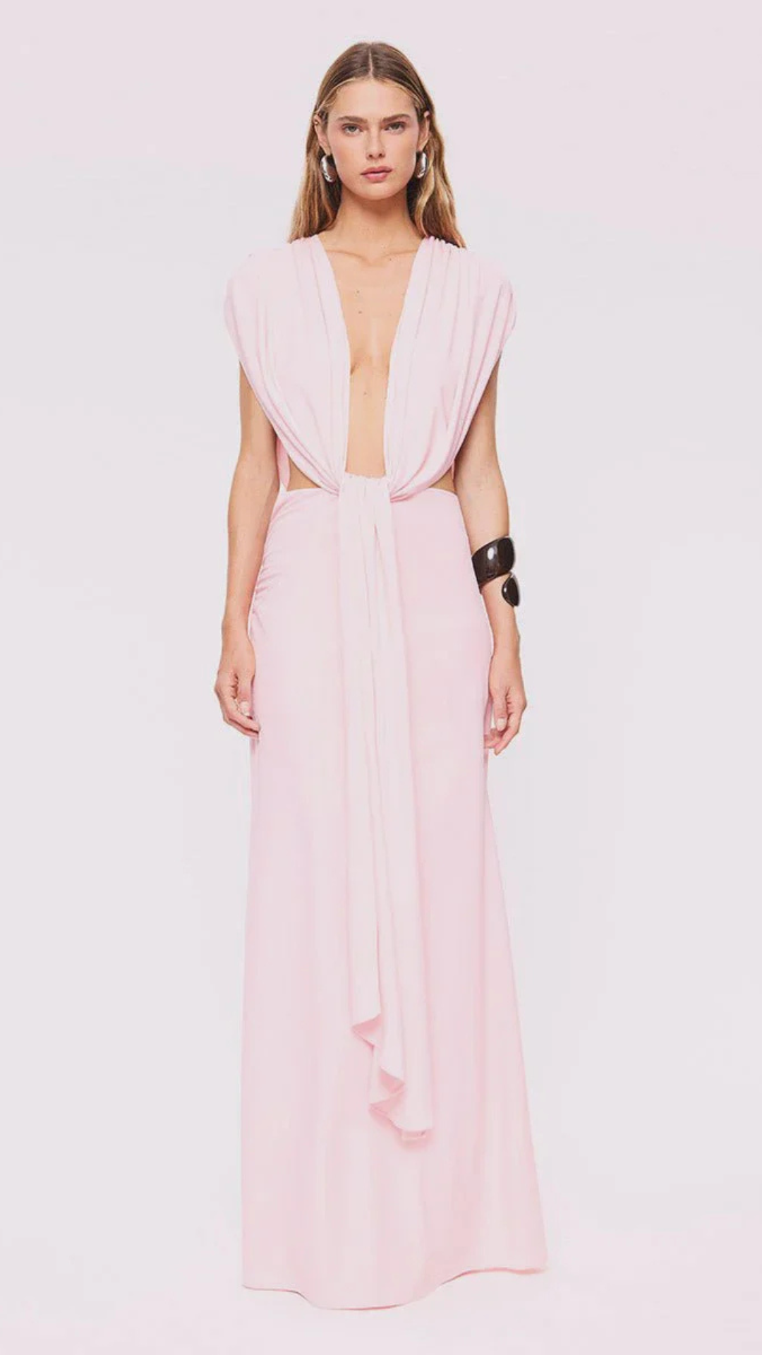 Jasmine Cutout Draped Gown-Pink