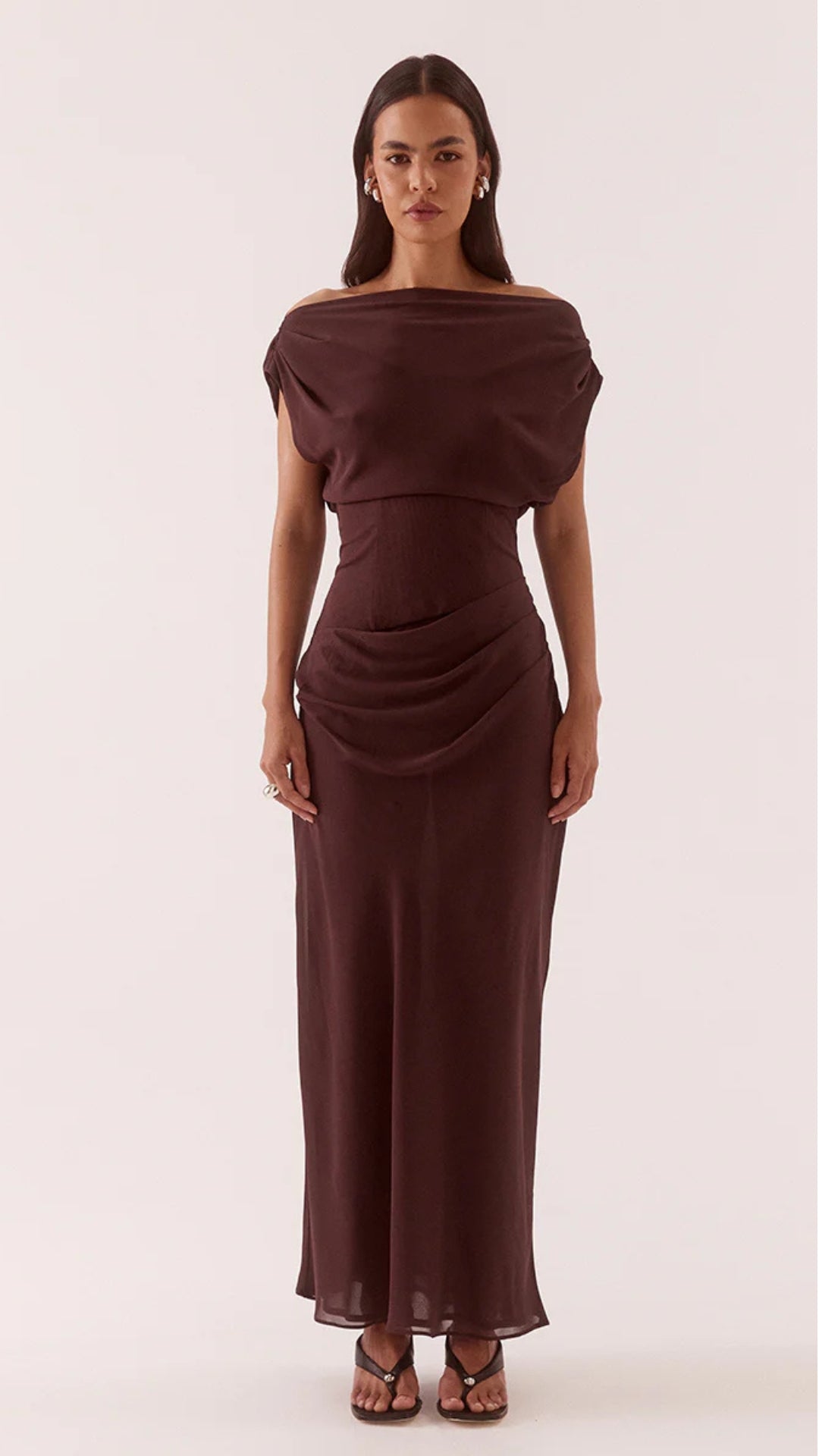 ADA OFF SHOULDER DRESS - CHOCOLATE