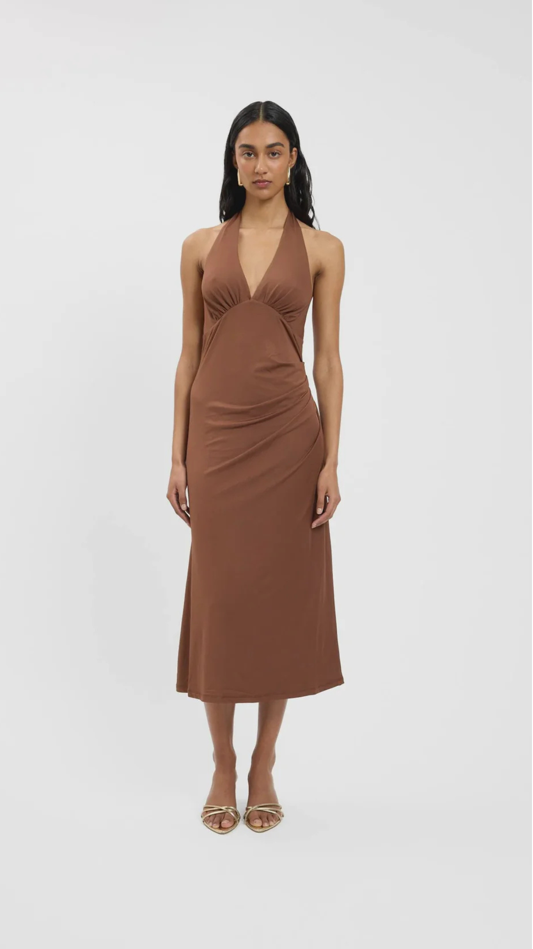 Pleated Backless Halter Dress Cafe