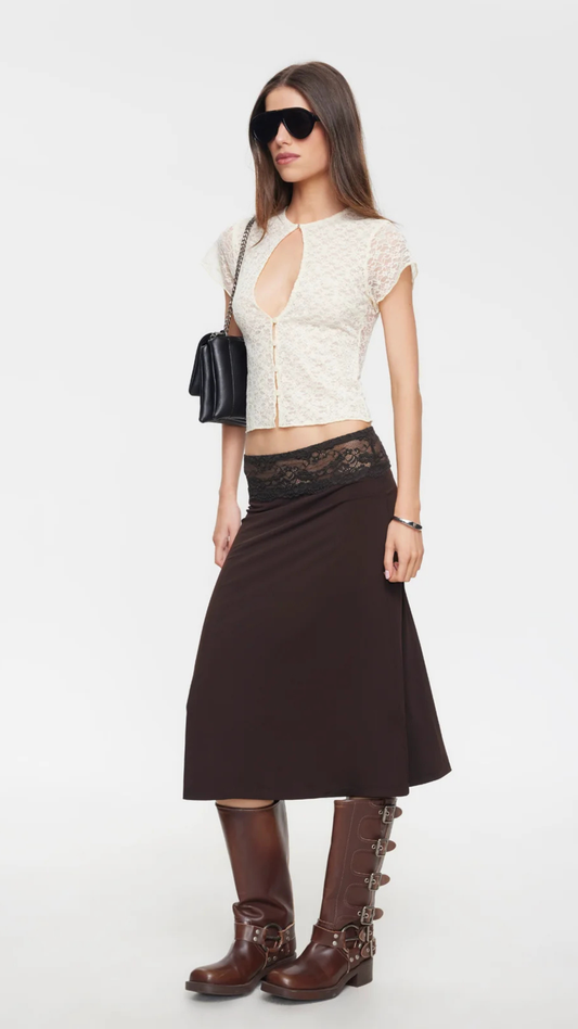 First Kiss Midi Skirt - Chocolate
