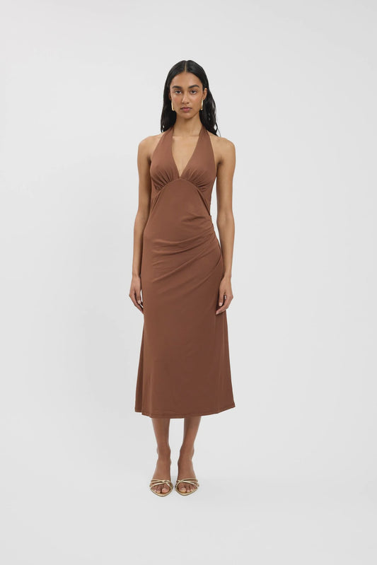 Pleated Backless Halter Dress Cafe