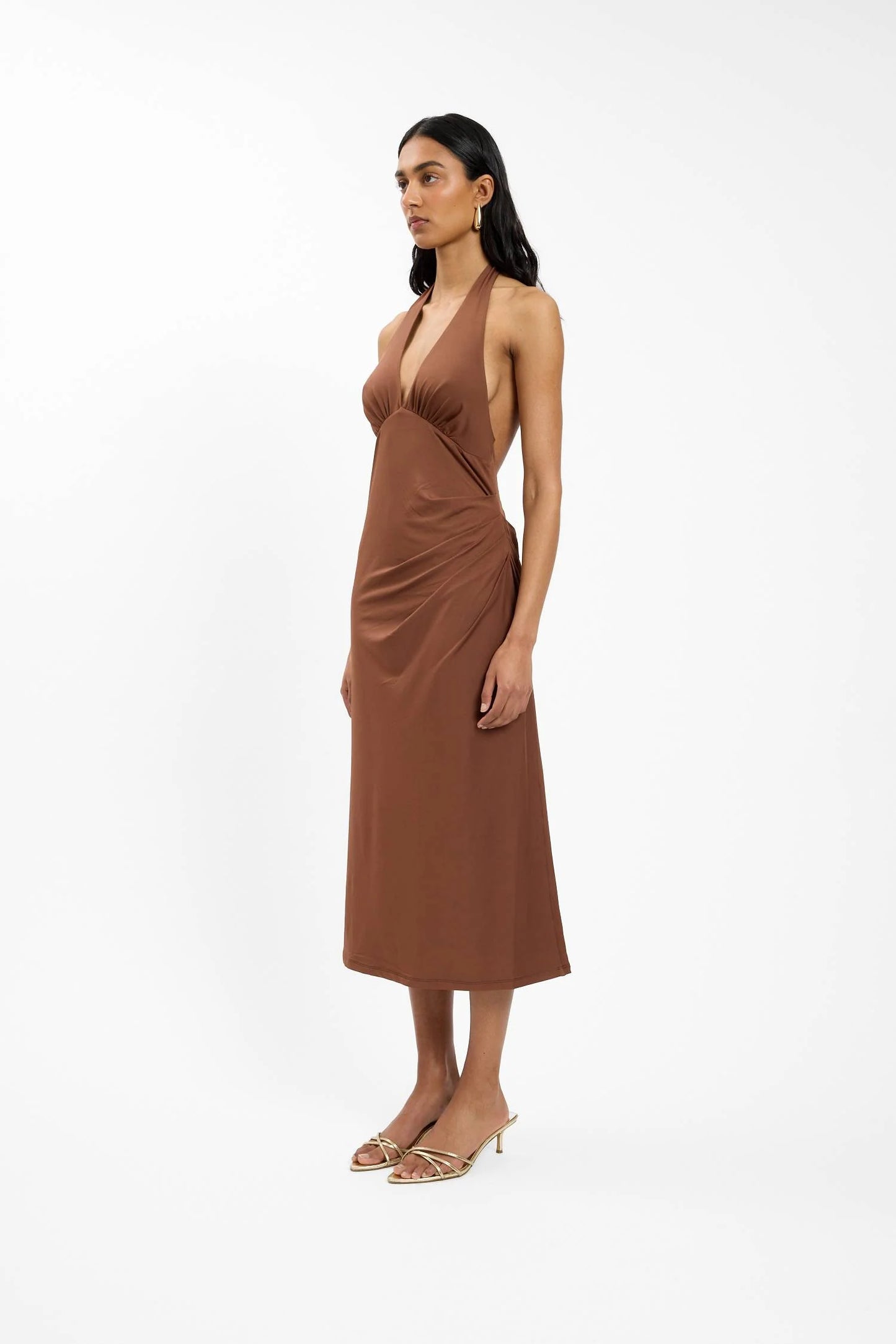 Pleated Backless Halter Dress Cafe