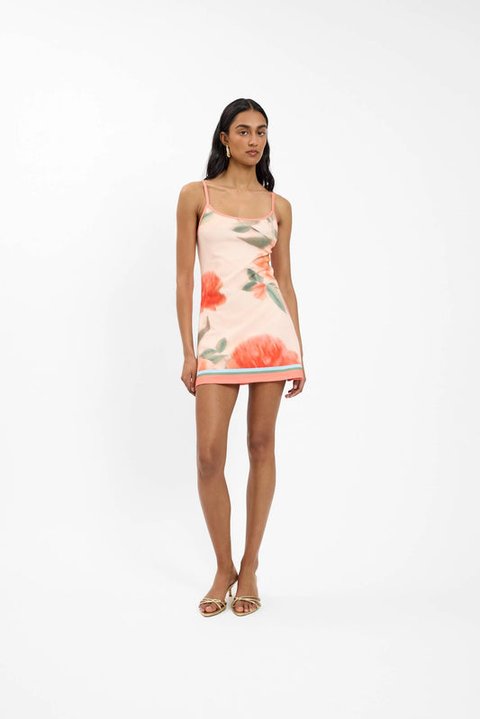 Fitted  Mini Dress Peach Floral