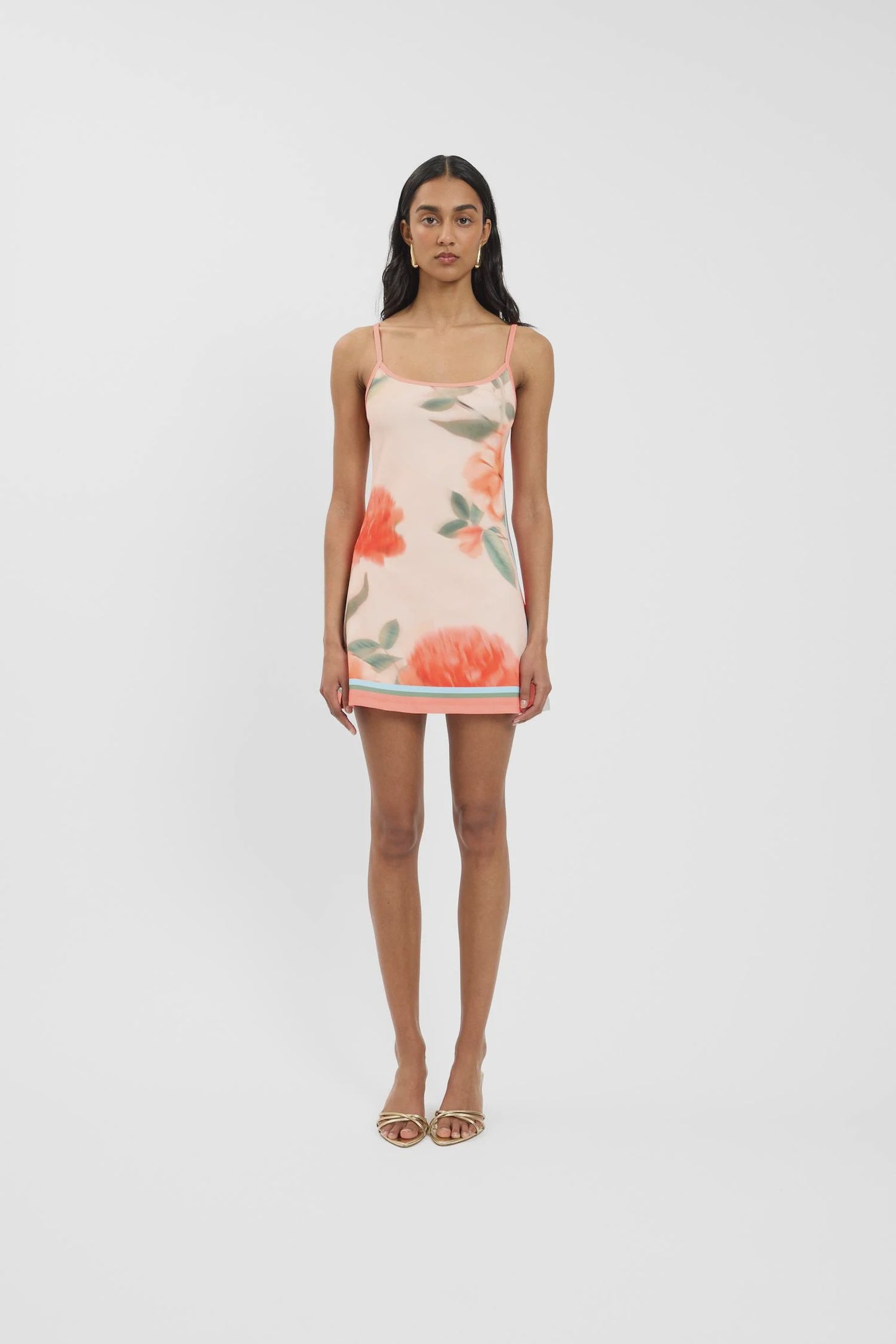 Fitted  Mini Dress Peach Floral