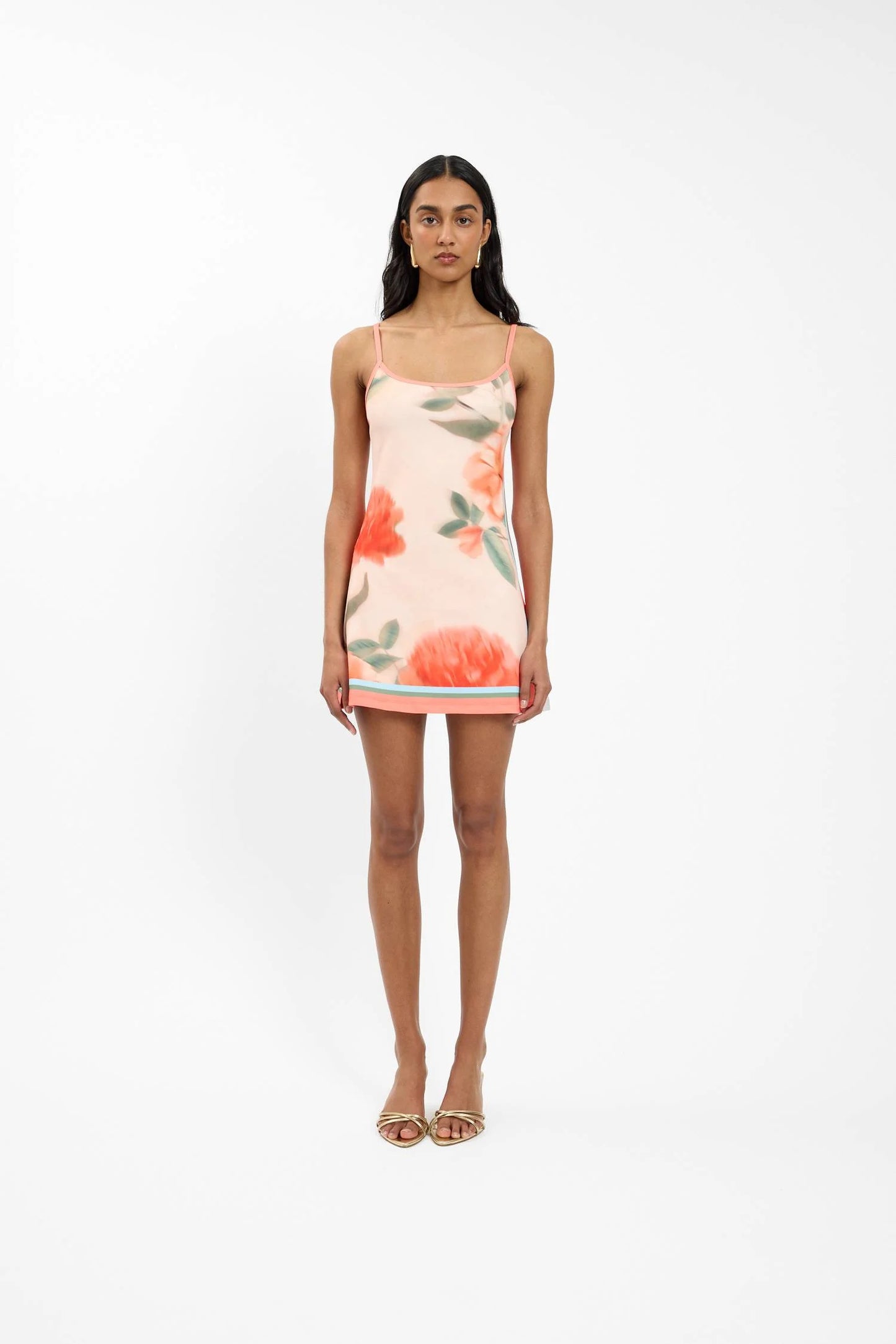 Fitted  Mini Dress Peach Floral
