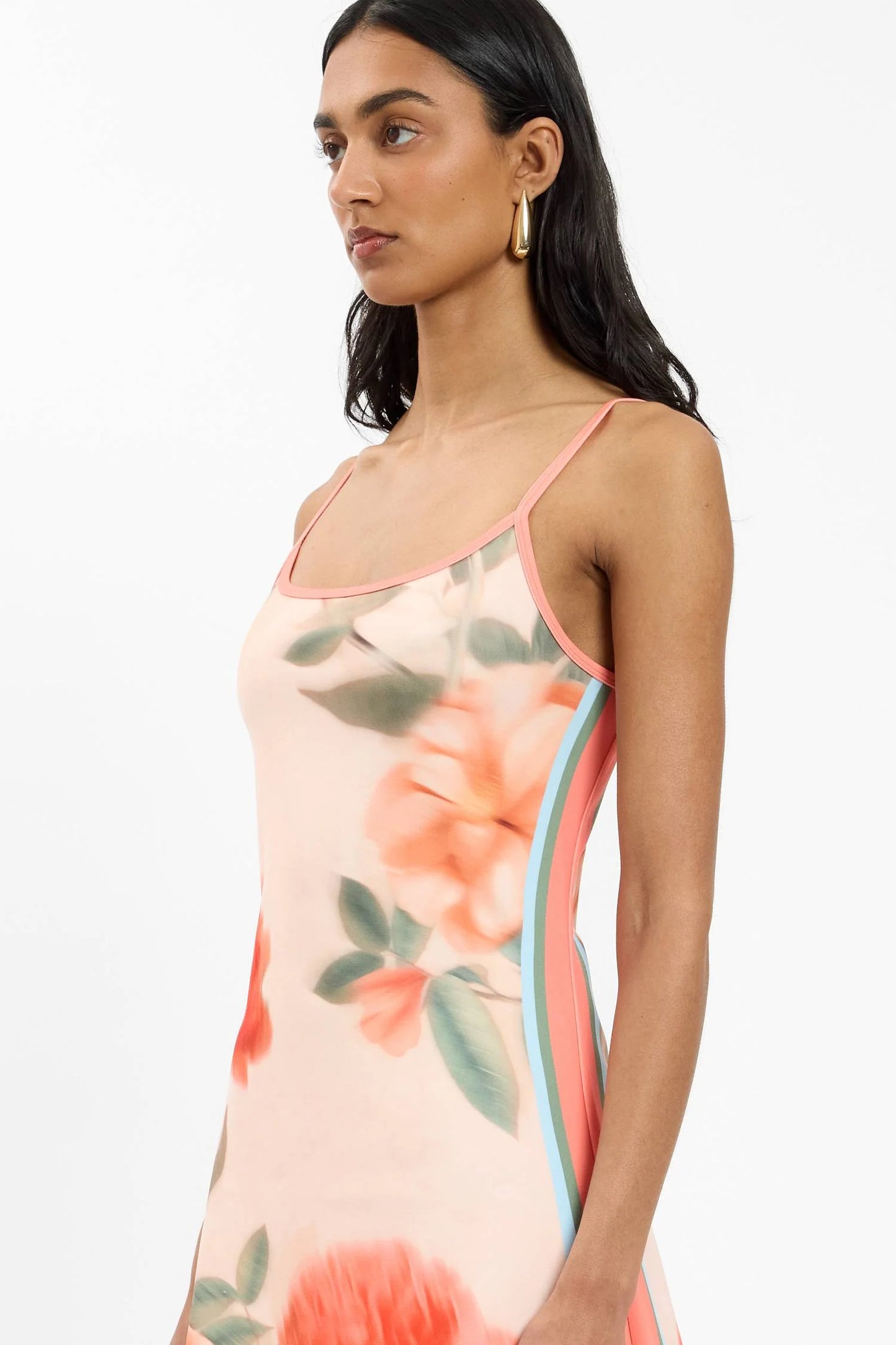 Fitted  Mini Dress Peach Floral