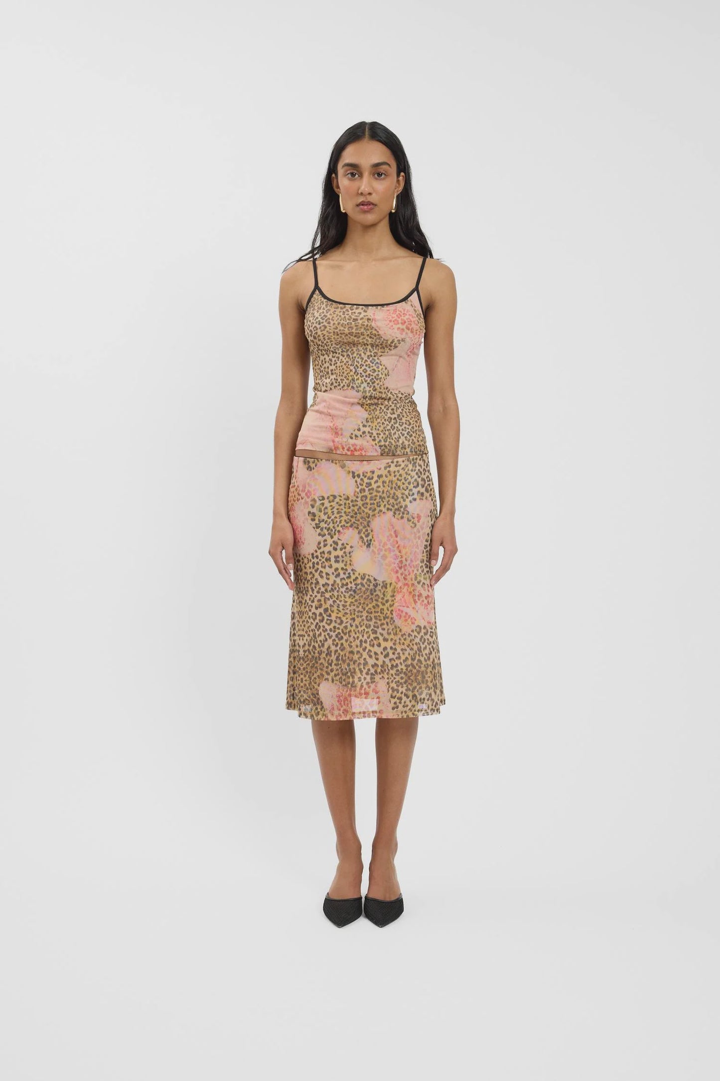 Midi Skirt | Mesh Leopard