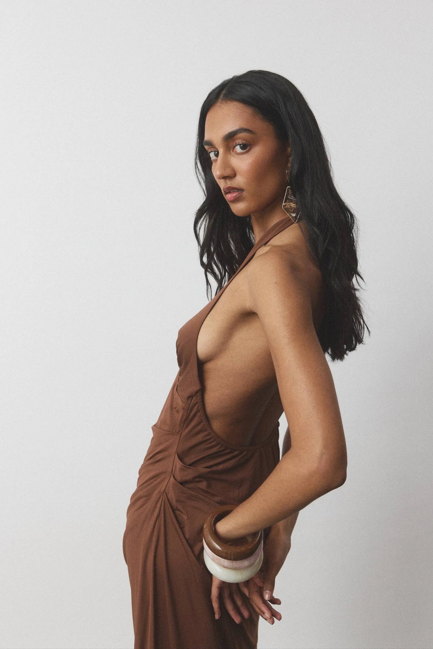 Pleated Backless Halter Dress Cafe