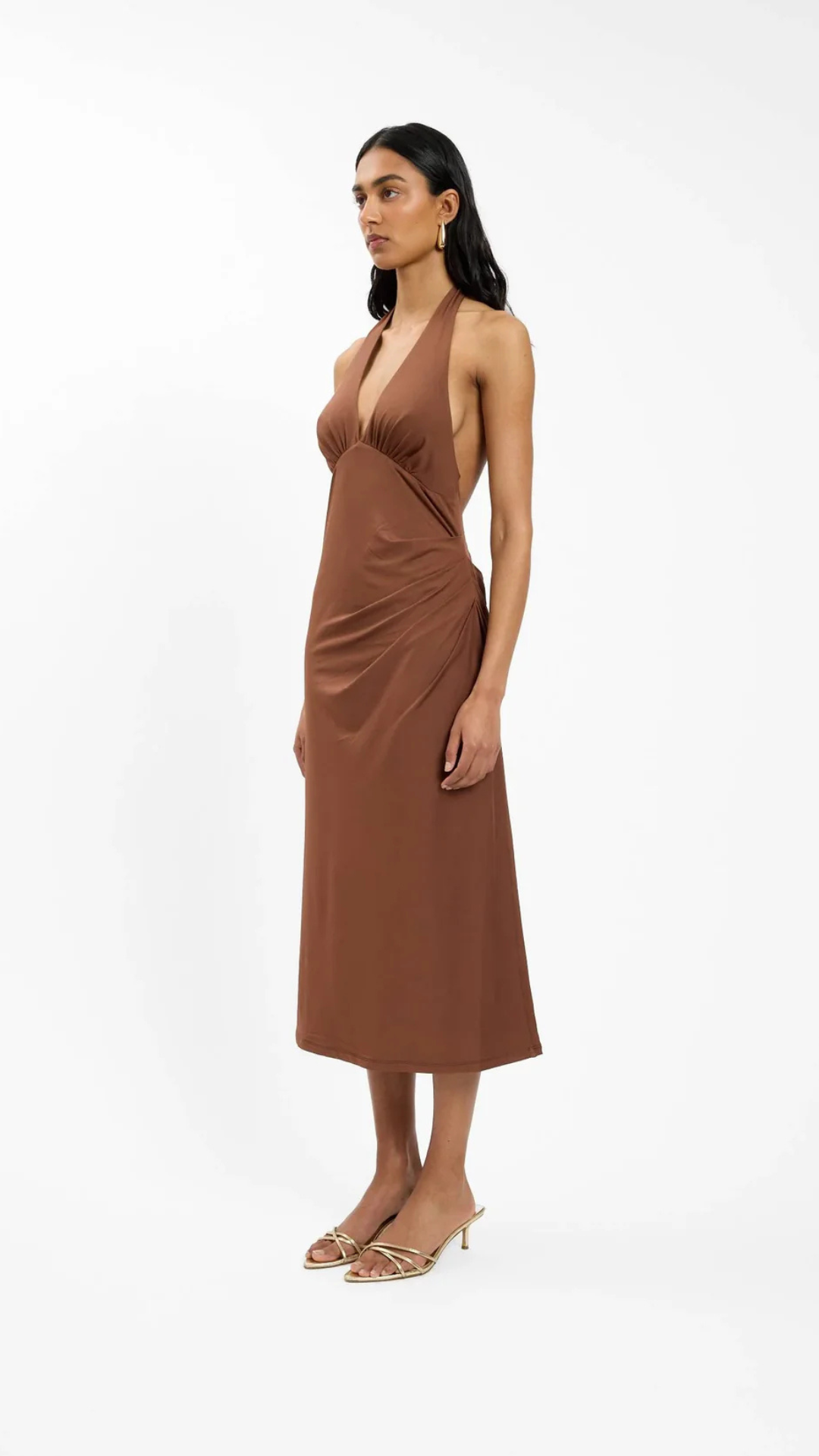 Pleated Backless Halter Dress Cafe