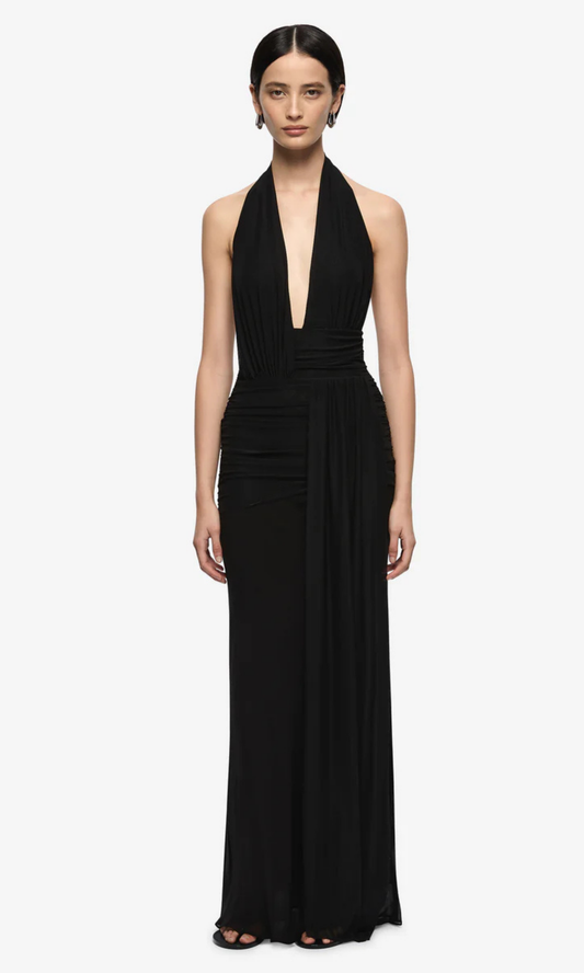 Cassis Drape Maxi Dress in Black