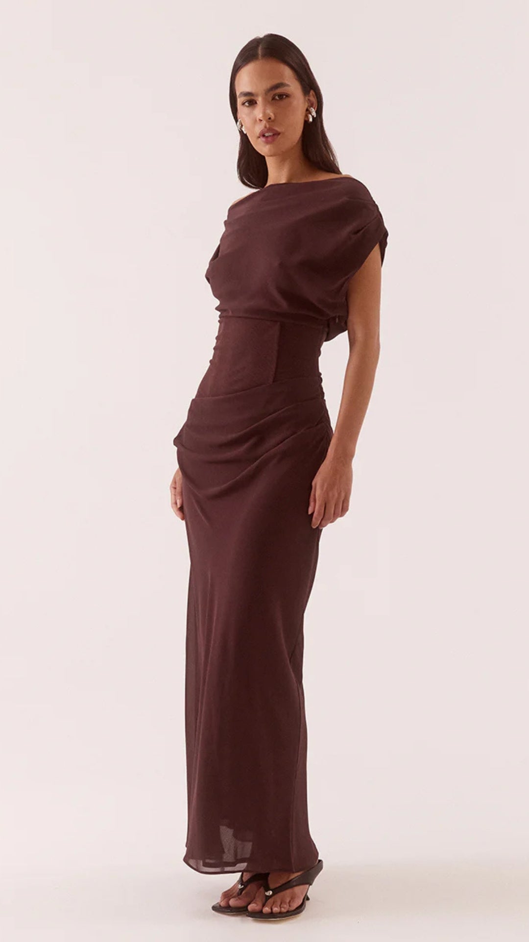 ADA OFF SHOULDER DRESS - CHOCOLATE