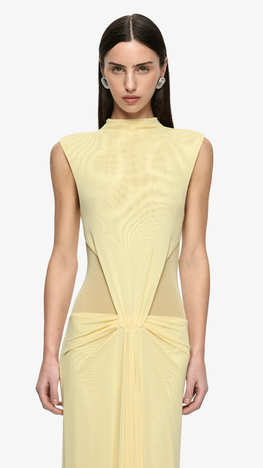 ODEA GATHERED MAXI DRESS - LEMON CREAM