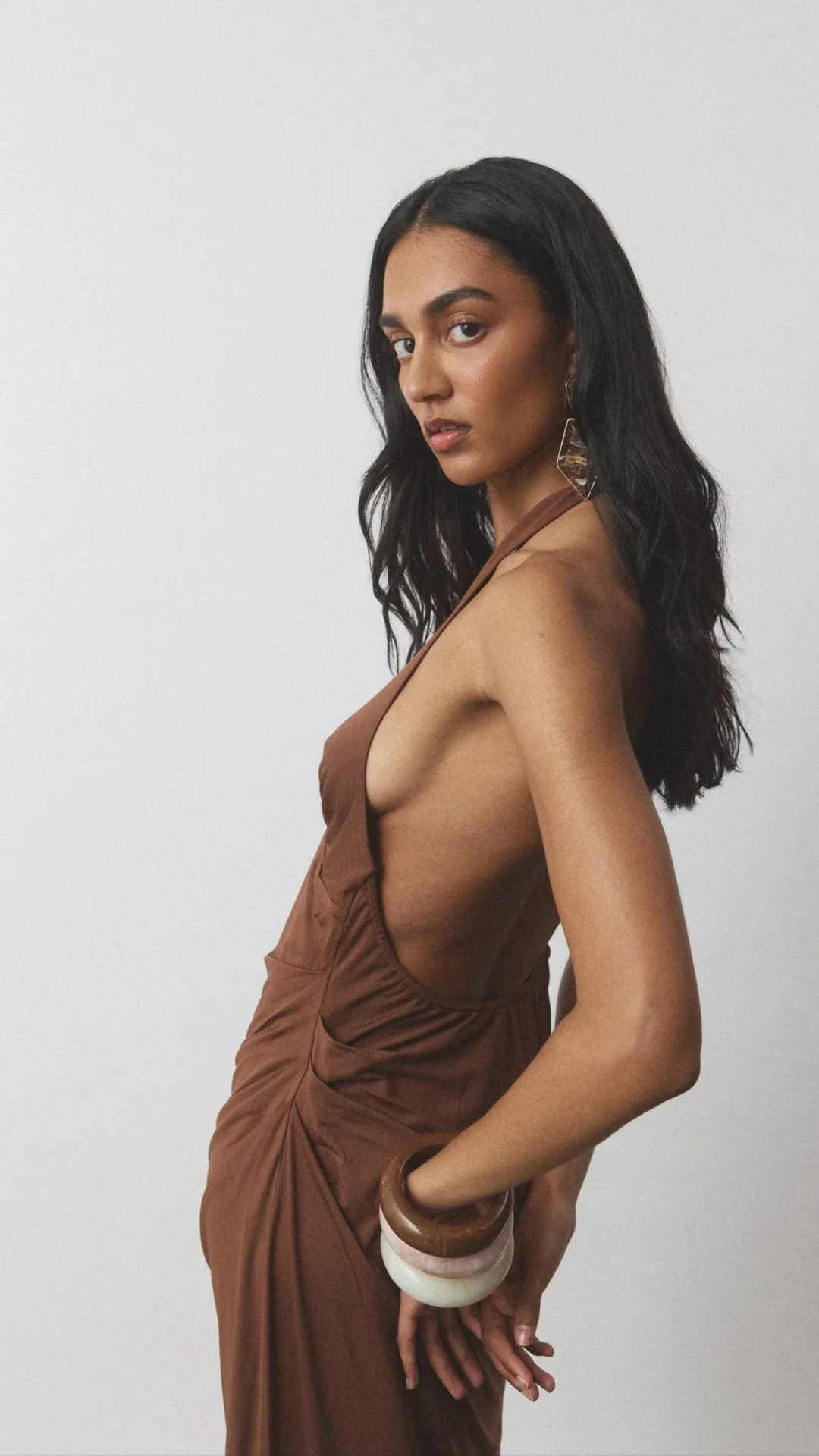 Pleated Backless Halter Dress Cafe
