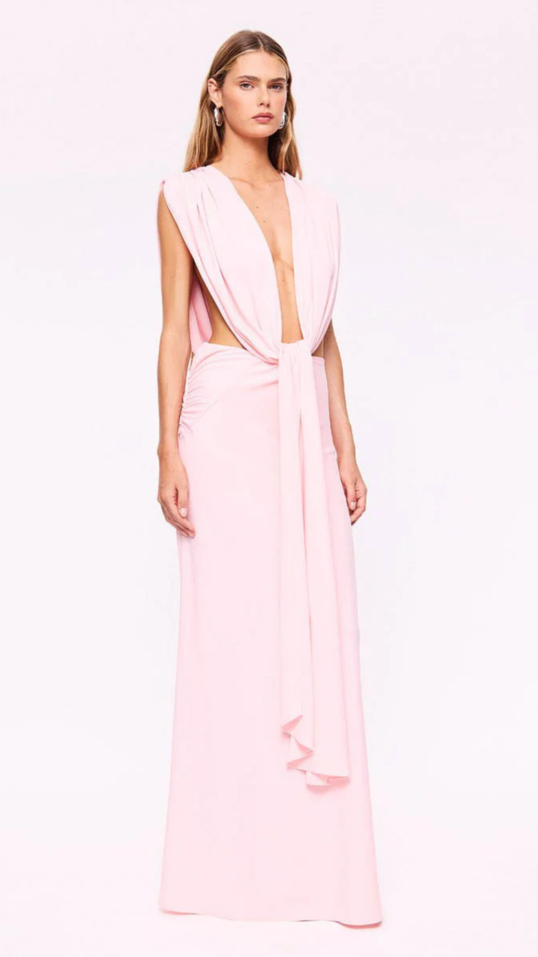 Jasmine Cutout Draped Gown-Pink