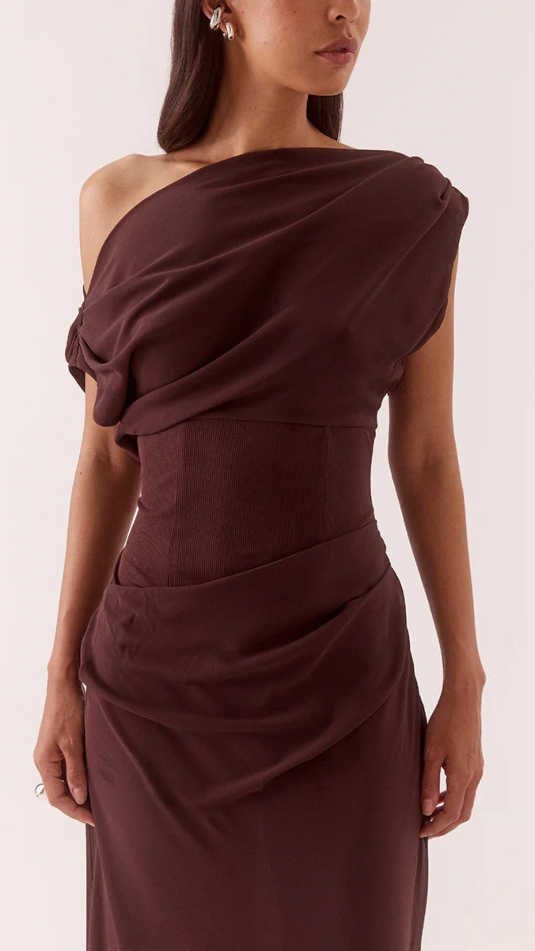 ADA OFF SHOULDER DRESS - CHOCOLATE