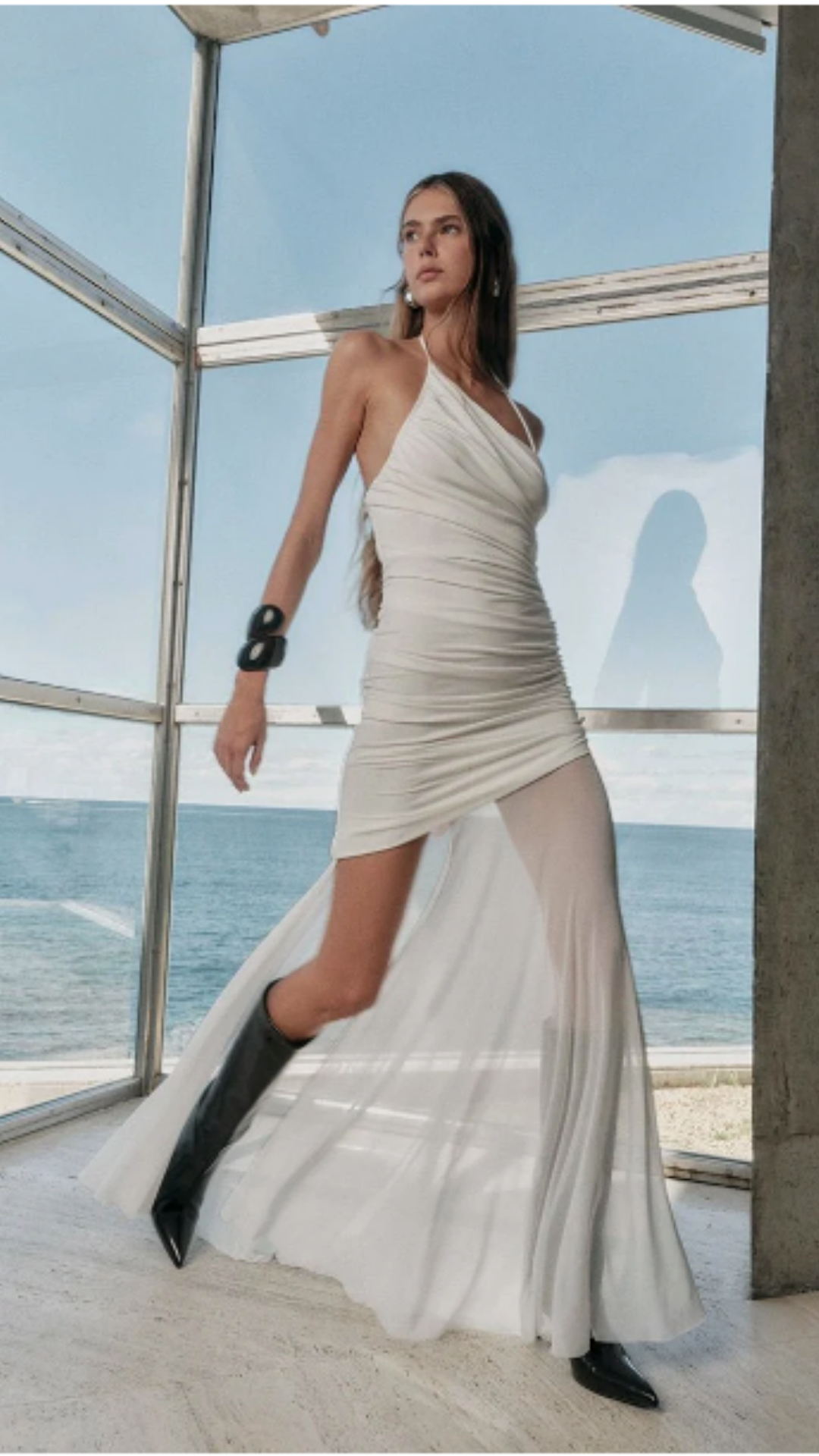 Violetta Ruched Maxi Dress - White