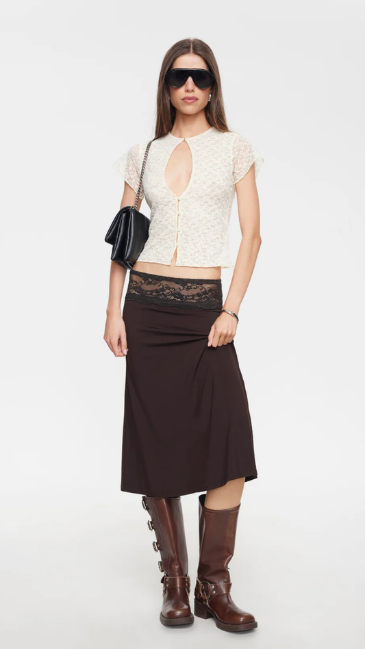 First Kiss Midi Skirt - Chocolate