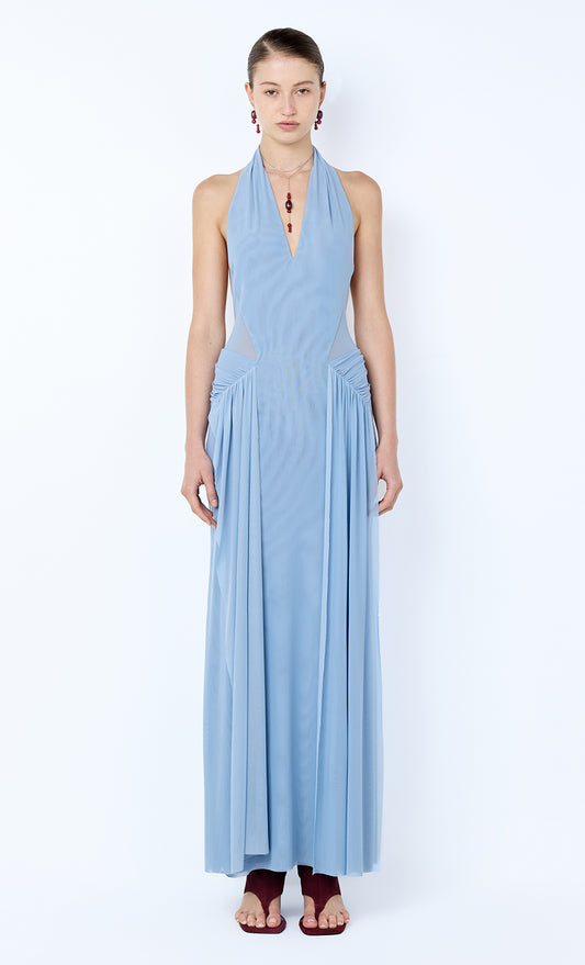 Juniper Halter Maxi Dress in Denim Blue