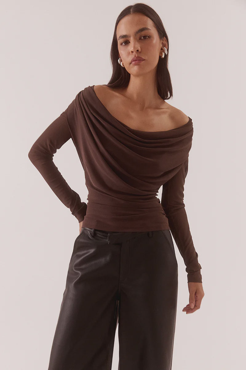 MYRIAD DRAPE TOP - RUM RAISIN