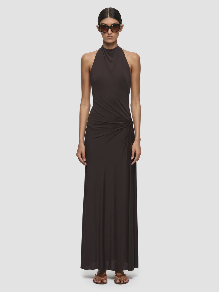 Court Halter Maxi Dress in Dark Chocolate