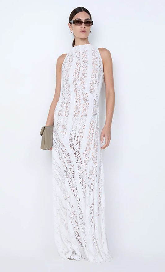 Henrietta High Neck Maxi Dress in White