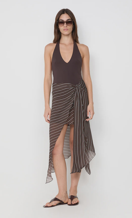 Norma Halter Dress in Chocolate Slice Stripe