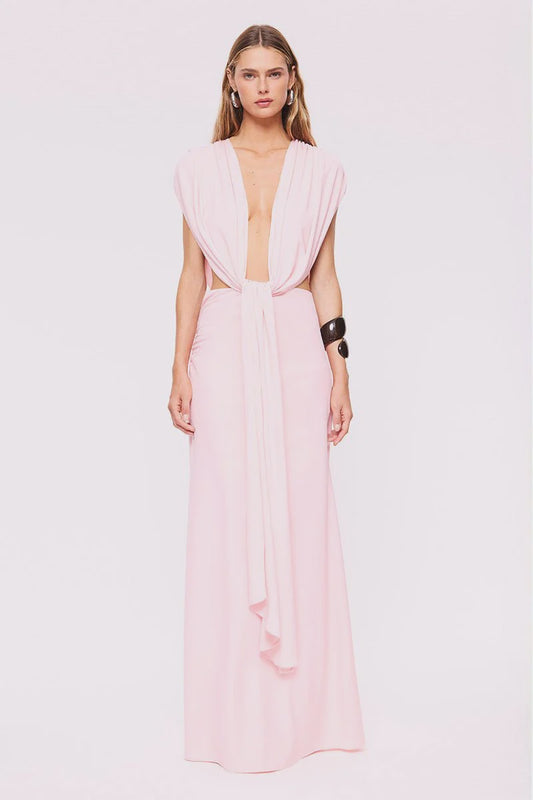 Jasmine Cutout Draped Gown-Pink