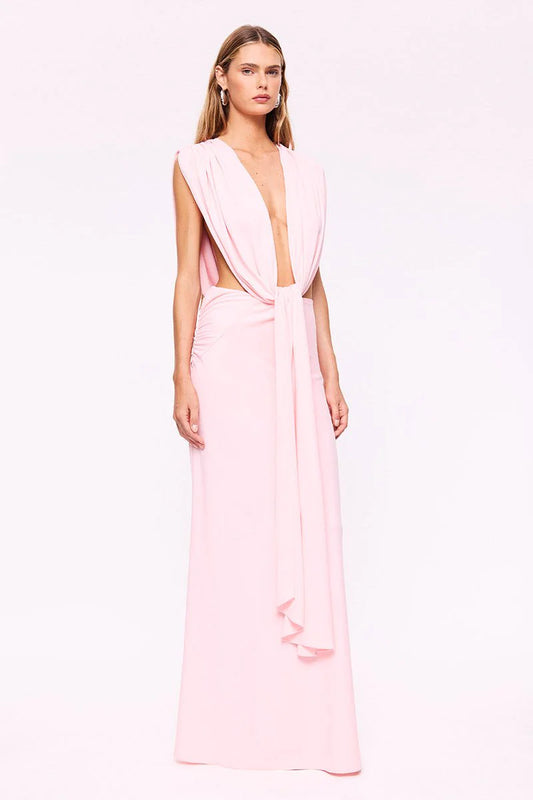 Jasmine Cutout Draped Gown-Pink