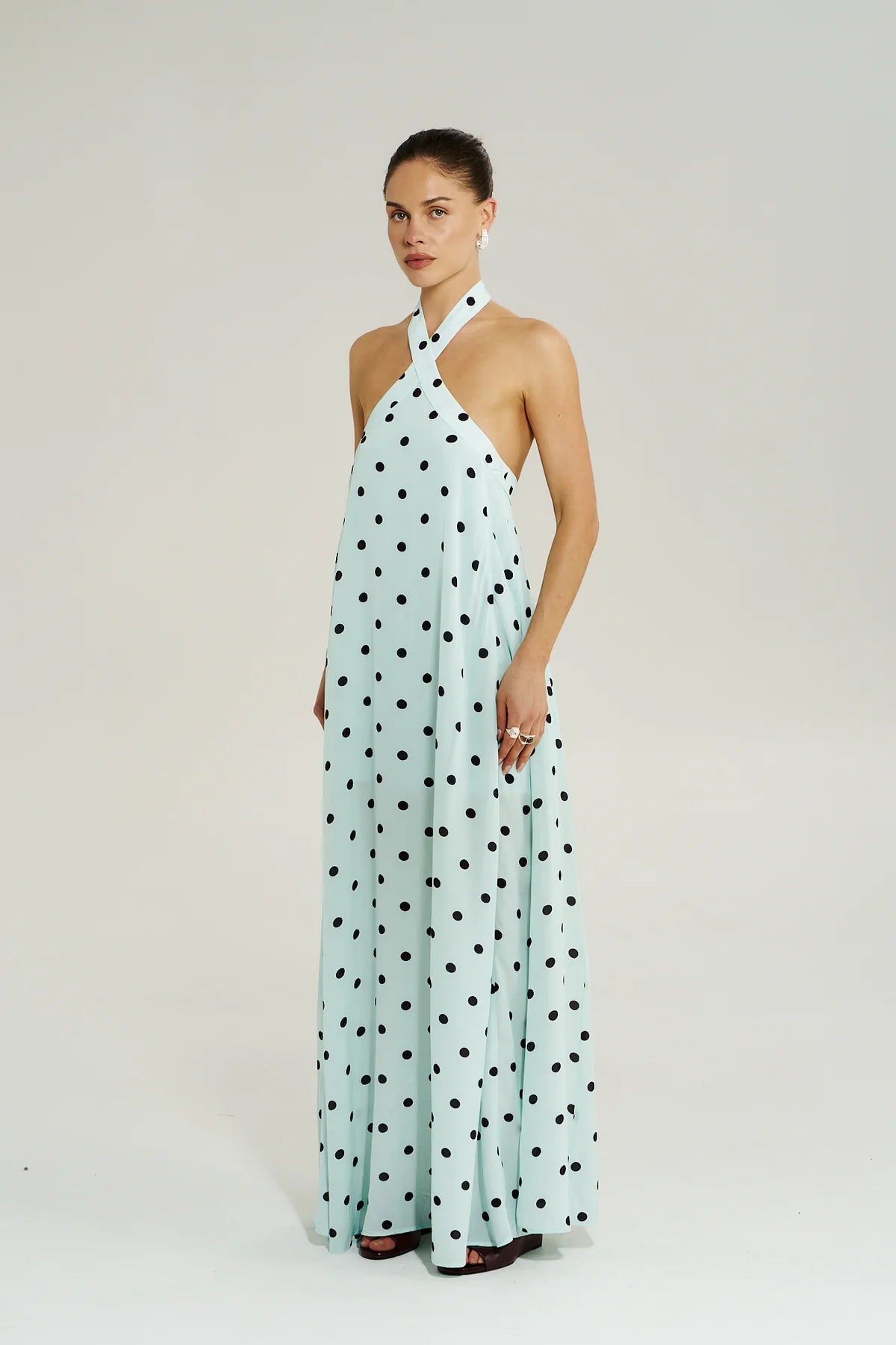 CROSS OVER HALTER MAXI DRESS - XS