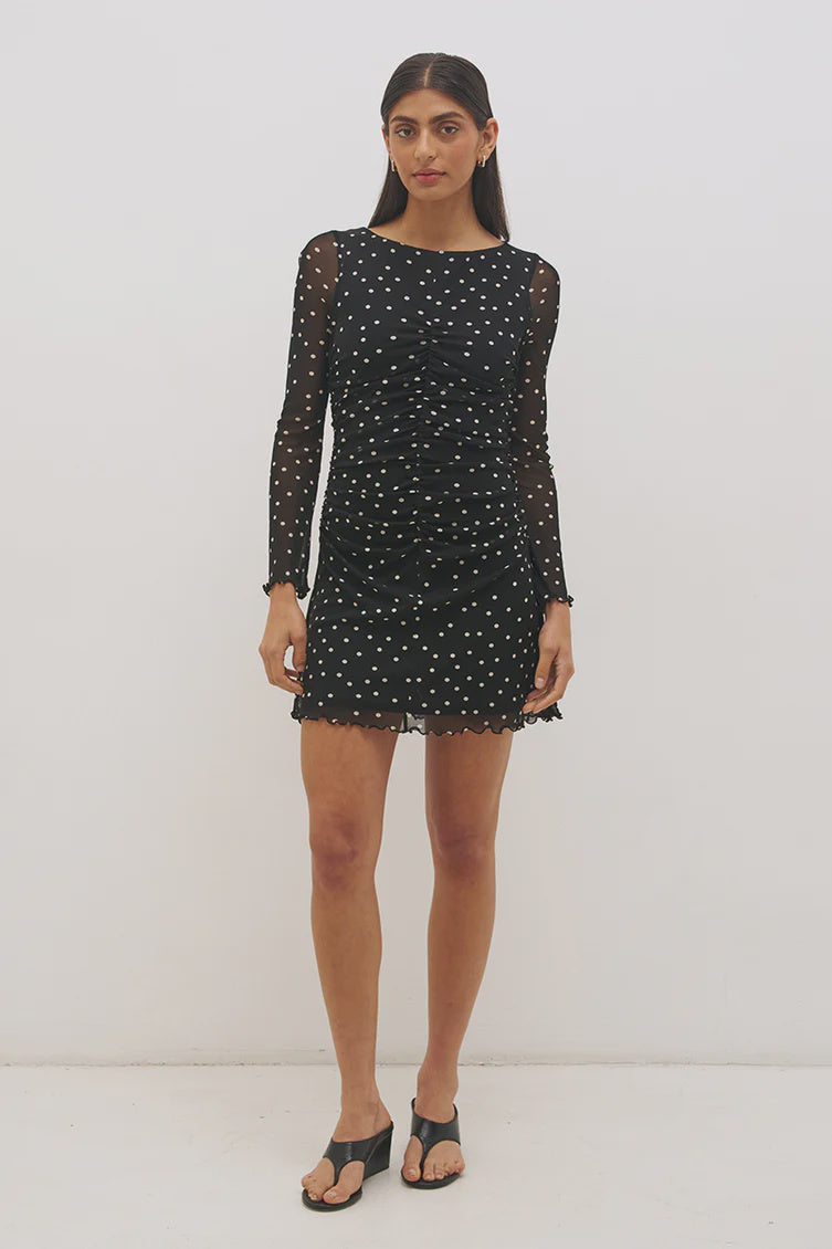 Vesper Spot Long Sleeve Mini Dress Black Base Polka Dot
